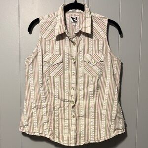 Vintage Rockies Pink and Cream Striped Sleeveless Pearl Snap
